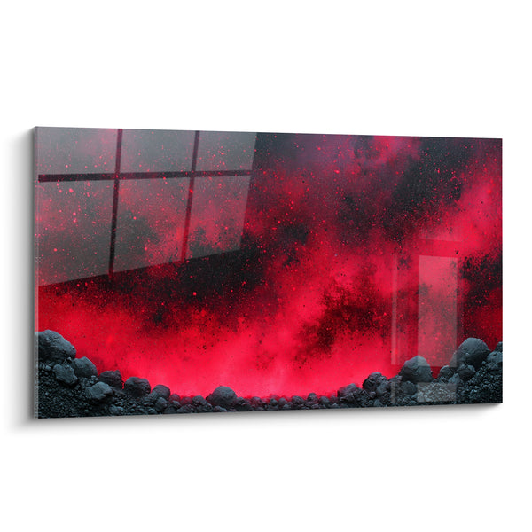 Tableau Nébuleuse rouge aux roches anthracite - Éruption céleste - Edition Abstrait Coloré