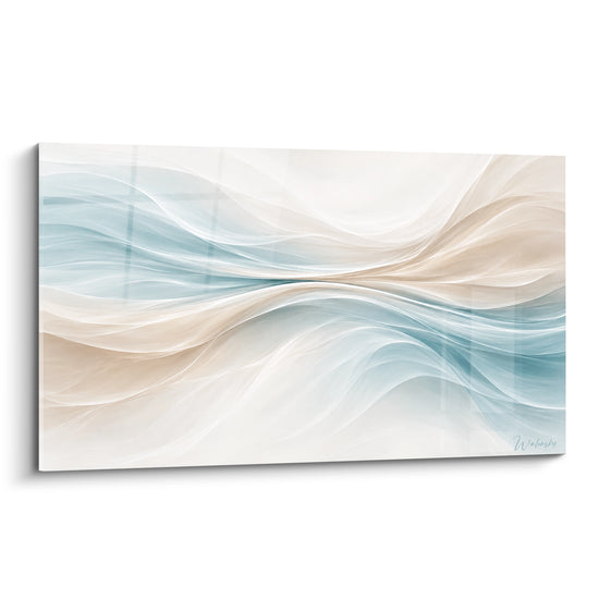Tableau Vagues croisées bleu pastel et sable - Souffle marin suspendu - Edition Abstrait coloré