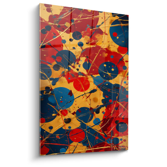Tableau abstrait éclaboussures colorées rouge bleu jaune style peinture moderne déco murale