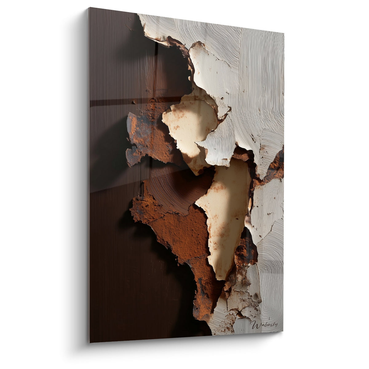 Tableau abstrait textures ecorces fissures blanches ocre feng shui nord est terre decoration murale