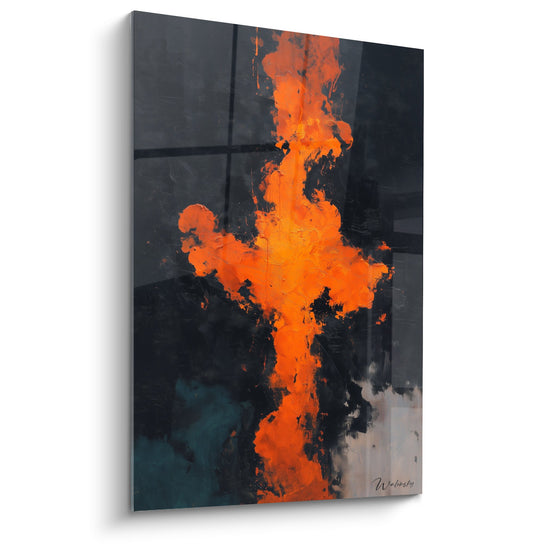 tableau abstrait explosion orange et noir feng shui sud feu art contemporain couleurs chaudes