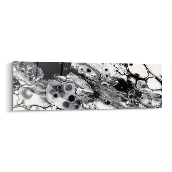 Tableau abstrait fluide noir et blanc aux formes organiques marbrées pour décoration murale moderne