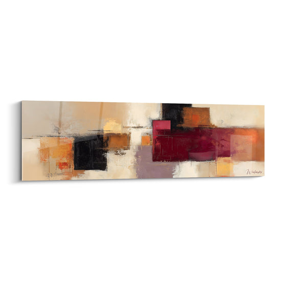Tableau abstrait moderne rouge bordeaux orange composition geometrique feng shui sud feu decoration murale