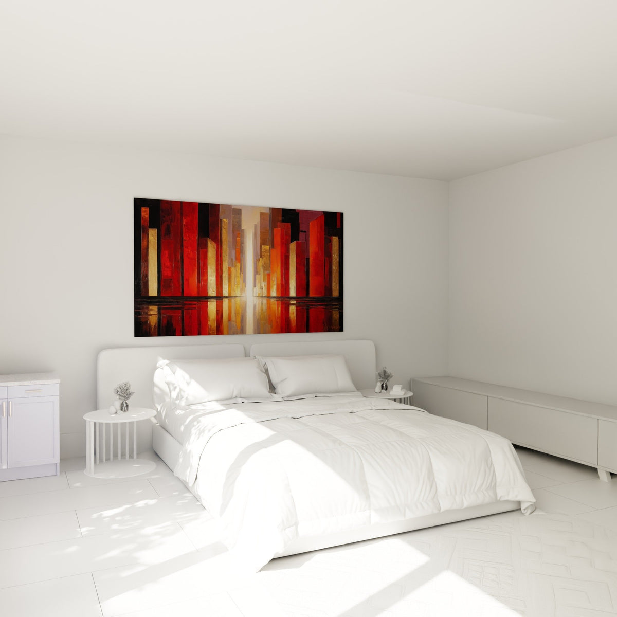 tableau abstrait rouge orange chambre moderne decoration murale urbaine feng shui sud feu ambiance