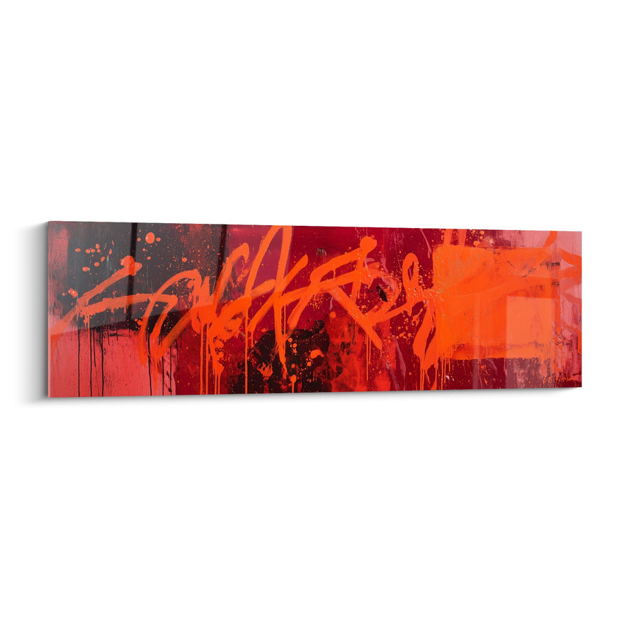 Tableau abstrait rouge et orange gestuelle énergique - Explosion de couleurs - Edition Feng shui Sud Feu