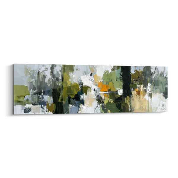 Tableau Abstrait aux Tons Verts et Ocres - Harmonie Naturelle - Edition Feng shui Est Bois