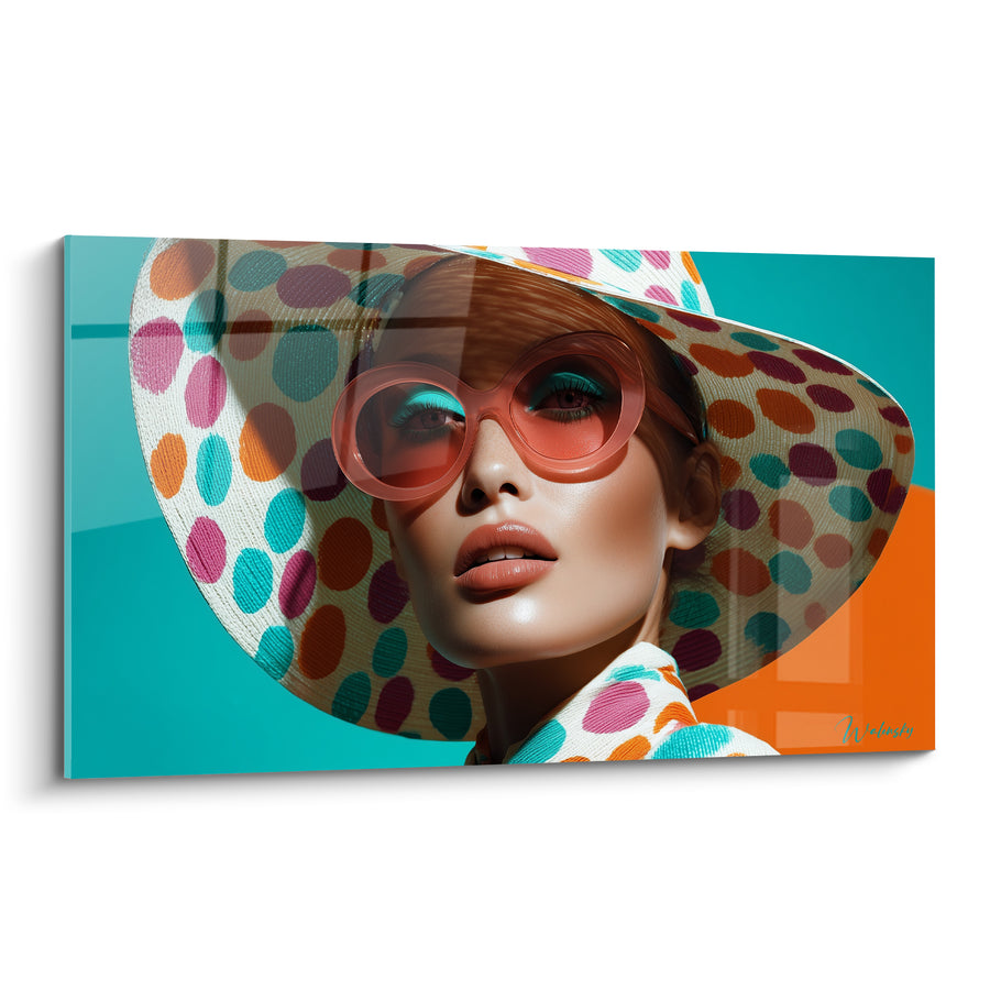 Tableau Femme au chapeau turquoise et orange - Allure estivale - Edition Accessoires de mode