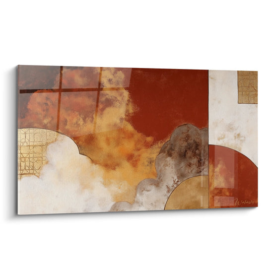 composition abstraite geometrique tons ocre rouille cercles dores textures craquelees africain abstrait