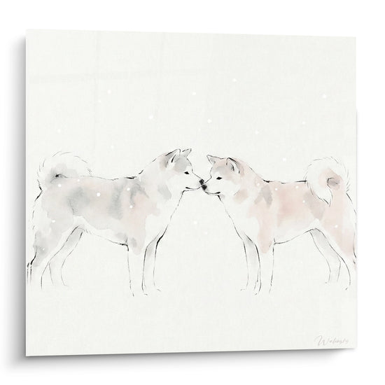 Tableau Deux Akita Inu roses et gris museaux joints - Tendre retrouvailles - Edition Akita Inu