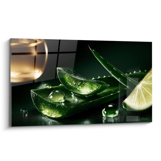 Tableau Feuilles vertes et gouttes translucides - Rituel apaisant - Edition Aloe vera