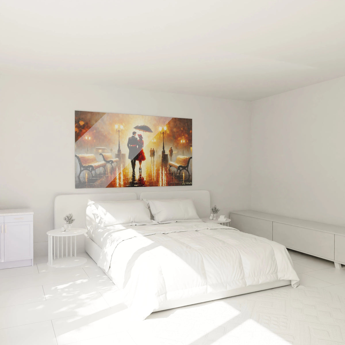 Accroché au mur d'une chambre, ce tableau amour sublime l'espace avec sa scène romantique et cinématographique. Il apporte chaleur et élégance pour une atmosphère apaisante.


