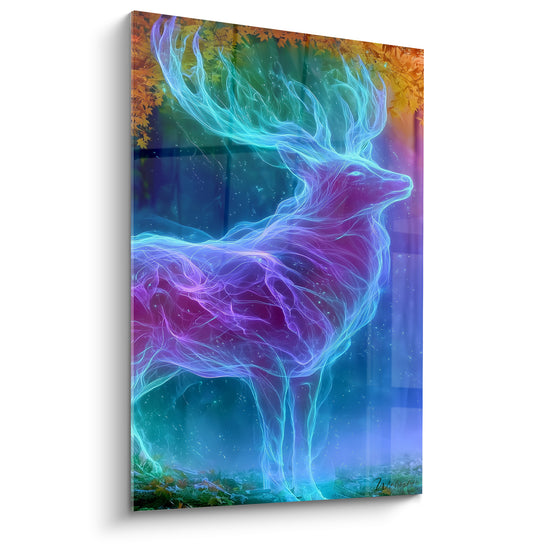 Tableau Cerf translucide aux bois turquoise - Veilleur nocturne - Edition Animaux spectraux