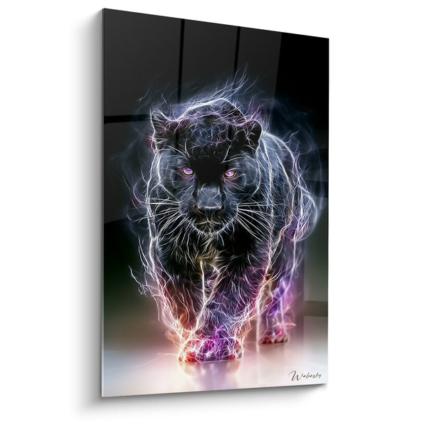 Tableau Panthère noire aux filaments violets électriques - Prédateur en éveil - Edition Animaux spectraux