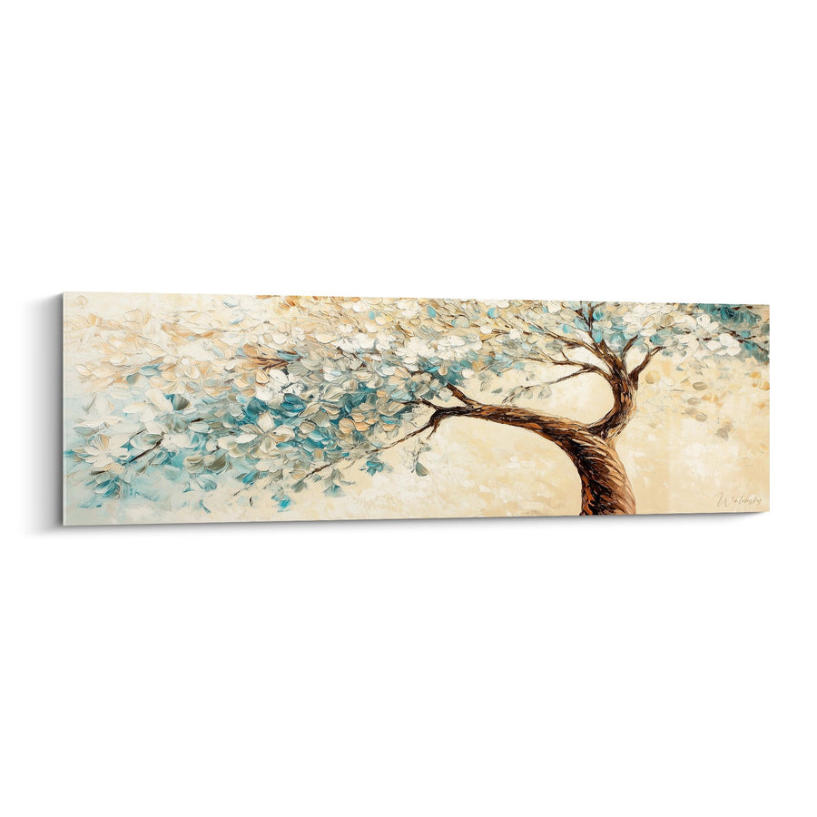 Tableau arbre aux feuillages turquoise et crème dans le vent - Souffle éternel - Edition arbre de vie