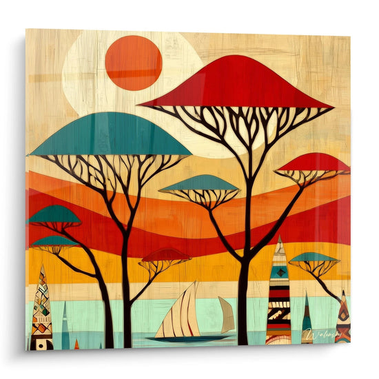 Tableau Arbres Parasols de la terre rouge - édition paysage africain