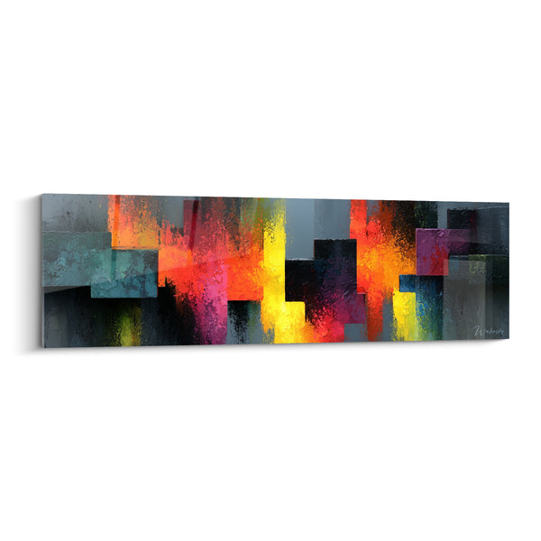 Tableau Silhouettes urbaines aux teintes anthracite et safran - Lueurs nocturnes - Edition Architecture abstrait