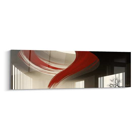 Tableau Coulée rouge et ivoire sur bâtisse - Souffle tranchant - Edition Architecture abstrait