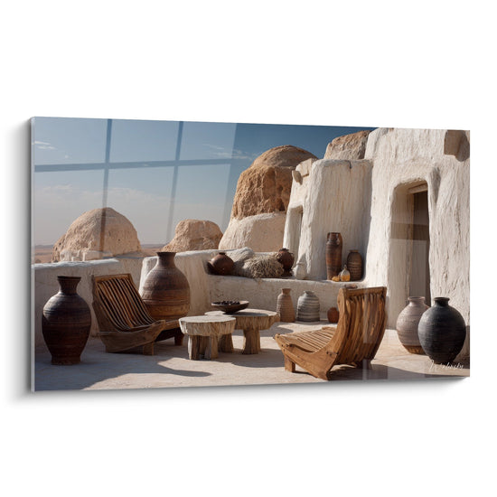 Tableau Architecture Berbère - Terrasse Traditionnelle Tunisienne - édition Paysages d'Afrique