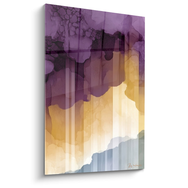 Tableau Nuages violets et dorés à rayures verticales - Voile strié pluvieux - Edition Artistique abstrait