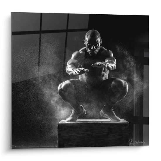 Tableau Athlète Musculation - Squat Box Jump - Edition sports noir et blanc