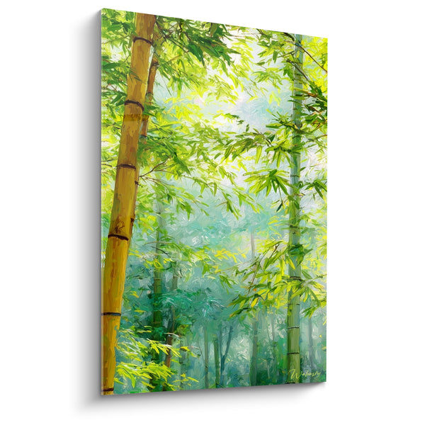 Tableau Tige jaune et vert lumière filtrée - Feuillage dense ensoleillé - Edition Bambou