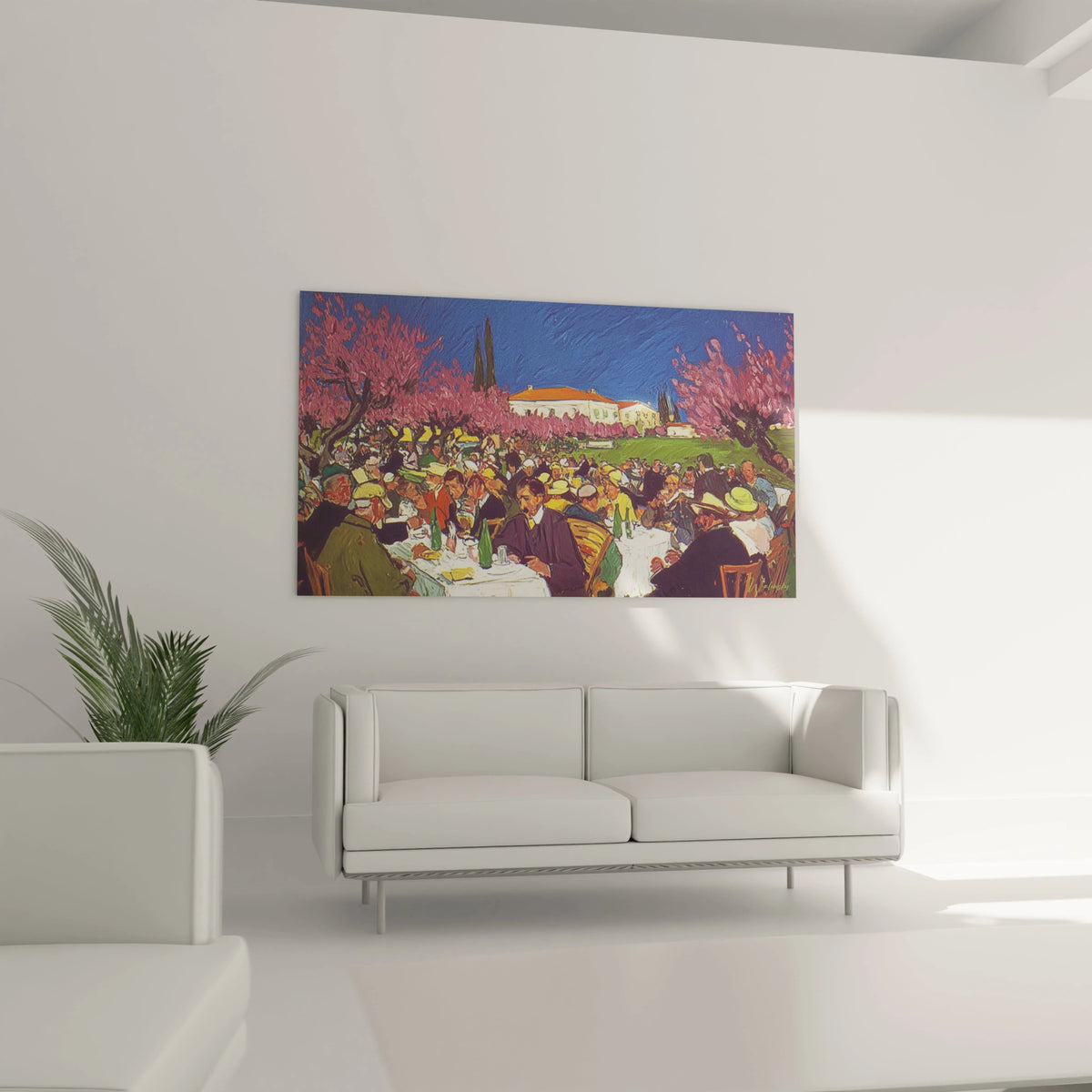 Tableau post impressionnisme original Walensky représentant une scène festive extérieure colorée