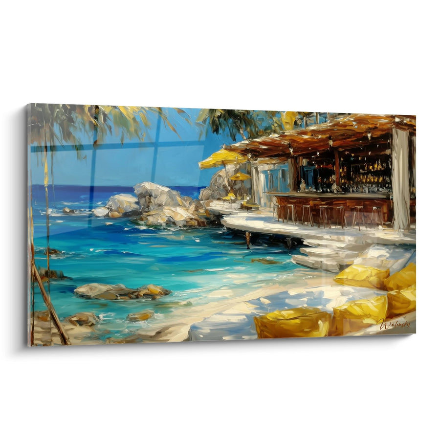 Tableau Bar de Plage Méditerranéen - Oasis Turquoise - édition Plage