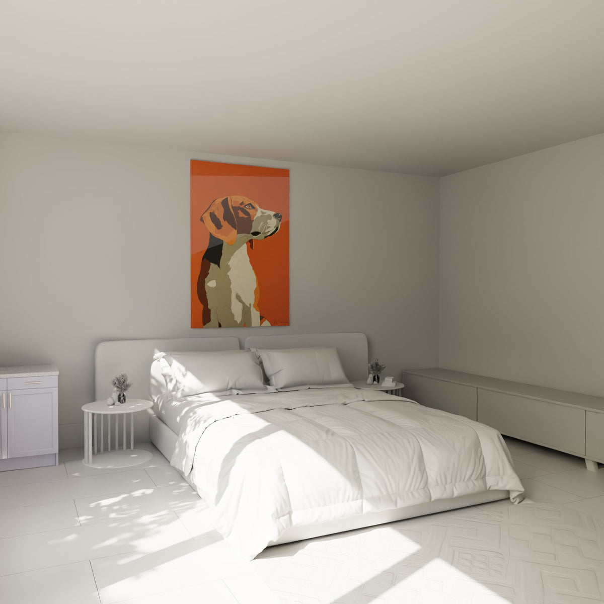 tableau beagle orange dans chambre decoration murale moderne portrait chien