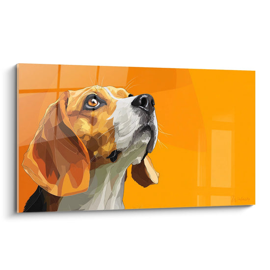 Portrait artistique beagle regard leve fond orange vif style moderne art canin contemporain