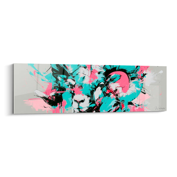 Tableau Bélier turquoise et rose fond gris perle - Fureur graphique - Edition Bélier