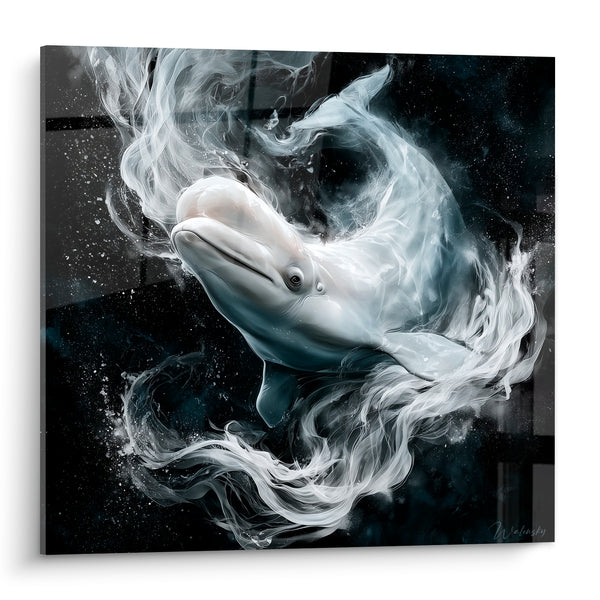 Tableau Beluga blanc et anthracite volutes vaporeuses - Souffle des abysses - Edition Beluga