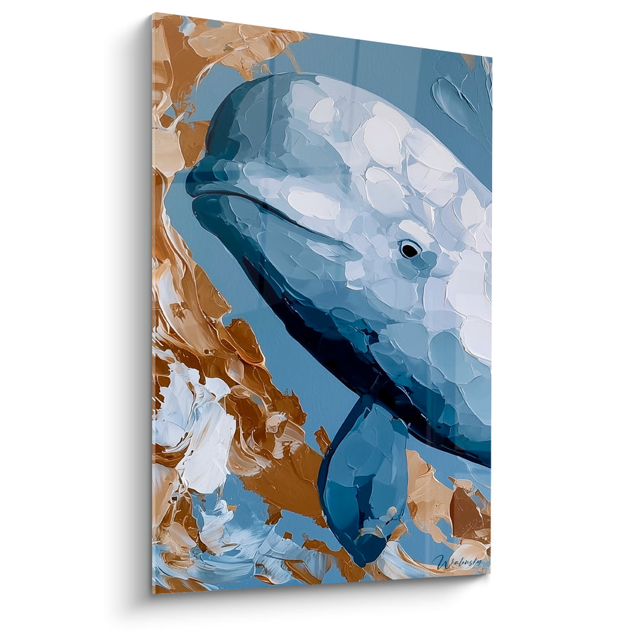 Tableau Beluga bleu ardoise et doré empâté - Émergence dorée - Edition Beluga