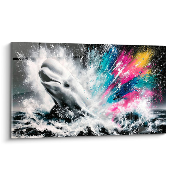 Tableau Beluga blanc bleu explosion d'éclaboussures colorées - Jaillissement chromatique - Edition Beluga