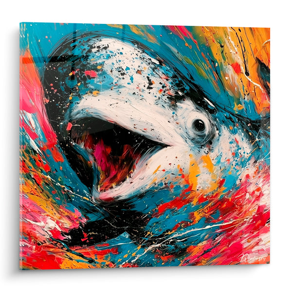 Tableau Beluga bleu et rose gueule ouverte - Cri des profondeurs - Edition Beluga