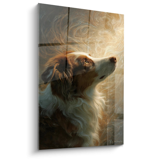 Tableau berger australien profil regard leve tons dores ocre portrait canin artistique decoration murale