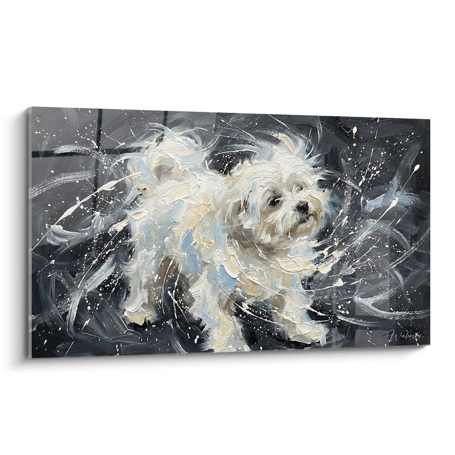 Tableau Bichon Maltais aux Tonalités Grises - Tourbillon Artistique - Edition Bichon Maltais