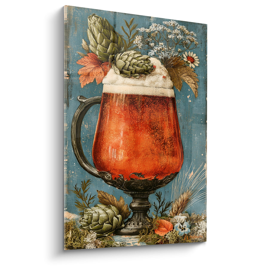 Tableau Chope ambrée aux houblons et fleurs sauvages - Récolte botanique - Edition Bière
