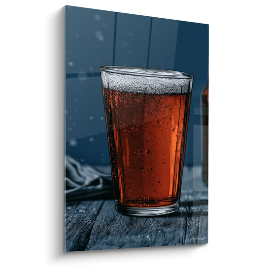 Tableau Verre ambré sur fond bleu nuit - Pause bien méritée - Edition Bière