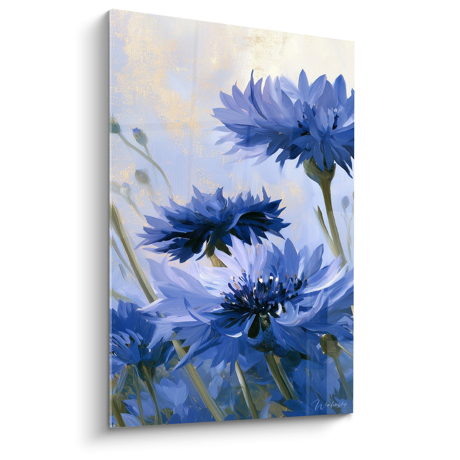 Tableau Bleuets bleu et blanc pétales déployés - Éveil du champ - Edition Bleuet