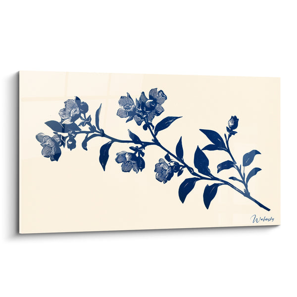 Tableau Branche fleurie bleu marine et ivoire - Herbier délicat - Edition Bleuet
