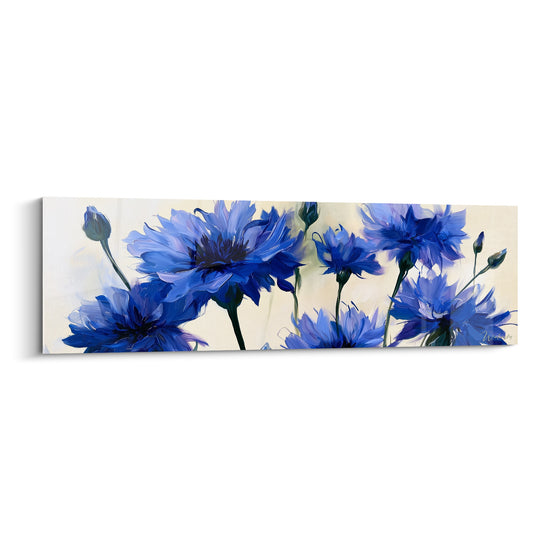 Bleuets bleu marine et lavande aux pétales largement peints sur fond ivoire crème
