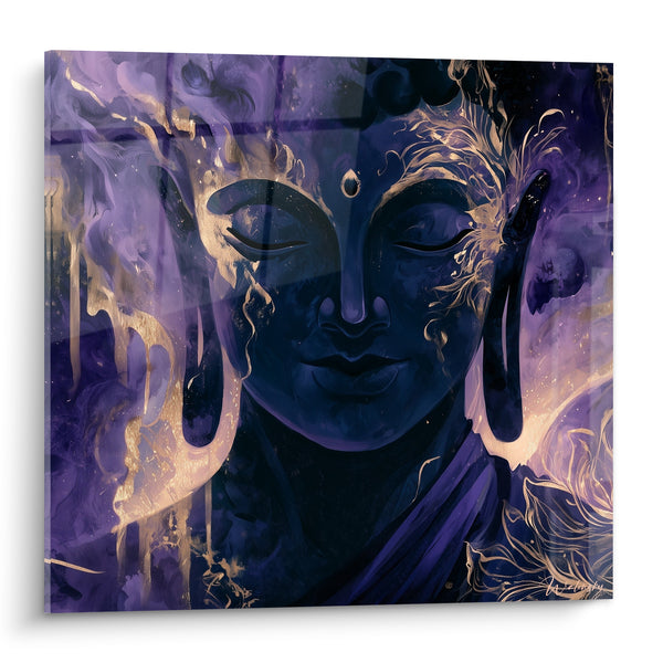 Tableau Visage violet et doré aux coulures - Éveil nocturne - Edition Bouddha
