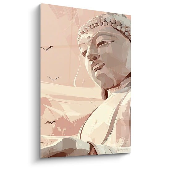 Tableau Visage rose et beige aux oiseaux planants - Ciel d'oiseaux silencieux - Edition Bouddha