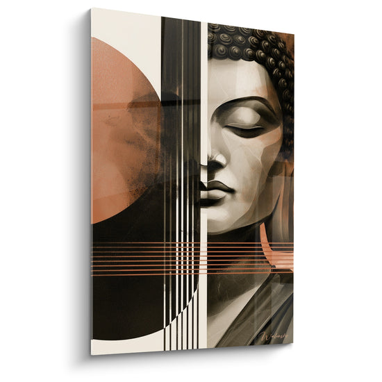 Tableau Visage aux cercles terracotta et lignes graphiques - Méditation silencieuse - Edition Bouddha