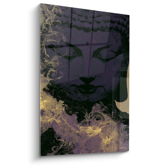 Tableau Visage noir et doré aux volutes marbrées - Reflet vitré translucide - Edition Bouddha