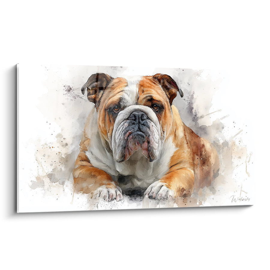 Tableau Bouledogue Anglais Aquarelle Éclaboussures - Portrait Artistique - Edition Bouledogue Anglais