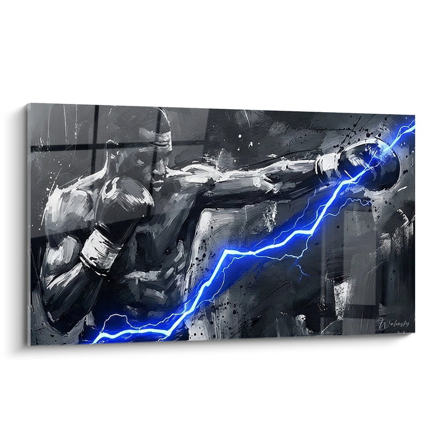 Tableau Boxeur gris et bleu à l'éclair électrique - Coup de foudre - Edition Boxe