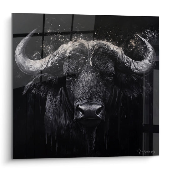 Tableau buffle Walensky noir et blanc avec un portrait réaliste et élégant de buffle puissant