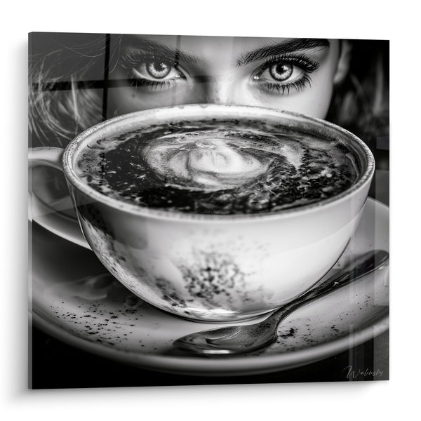 Tableau Tasse blanche et regard noir intense - Regard dérobé - Edition Café