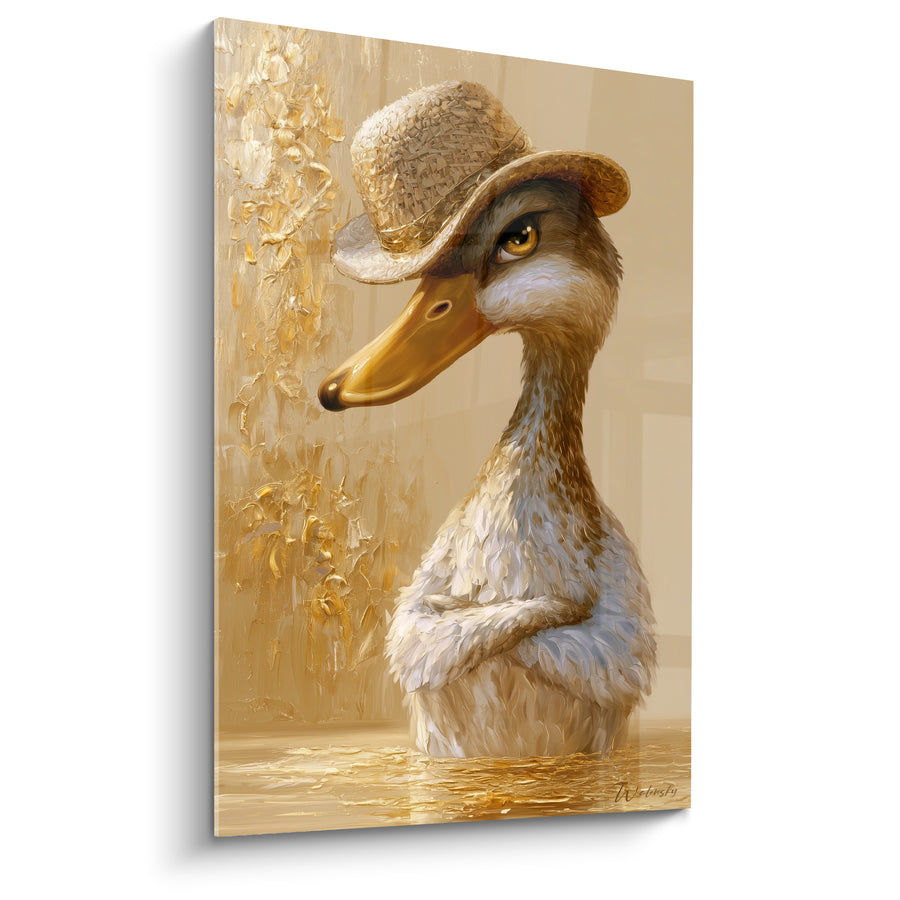 Tableau Canard beige au chapeau de paille - Balade dorée - Edition Canard
